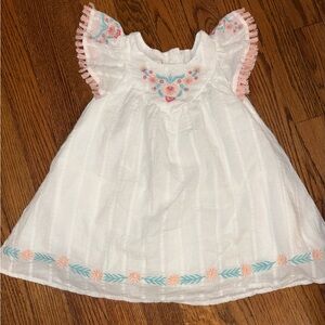 C & C California Kids White and Pink Embroidered Kids Dress 24M
